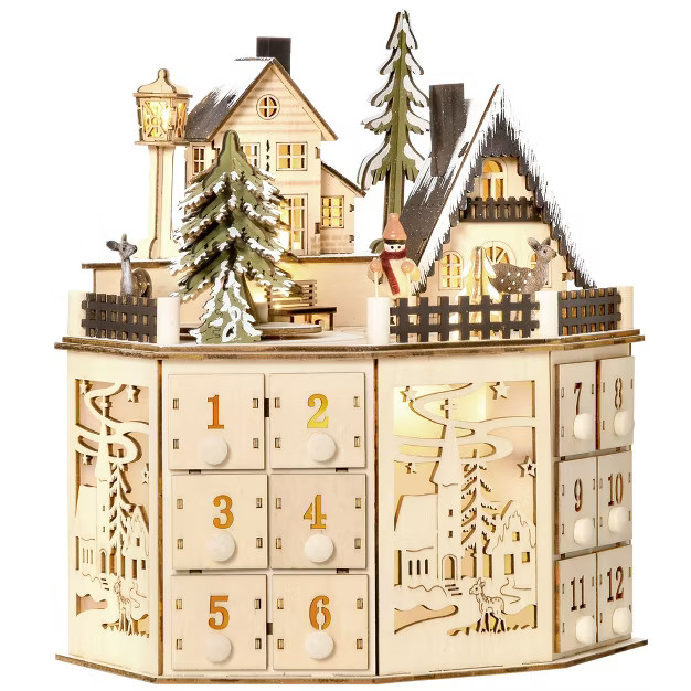 HOMCOM Christmas Advent Calendar, Light Up Table Xmas Wooden Holiday Decoration with Countdown Dr... | Target