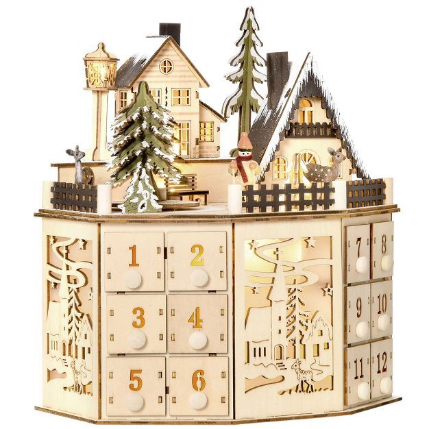HOMCOM Christmas Advent Calendar, Light Up Table Xmas Wooden Holiday Decoration with Countdown Dr... | Target