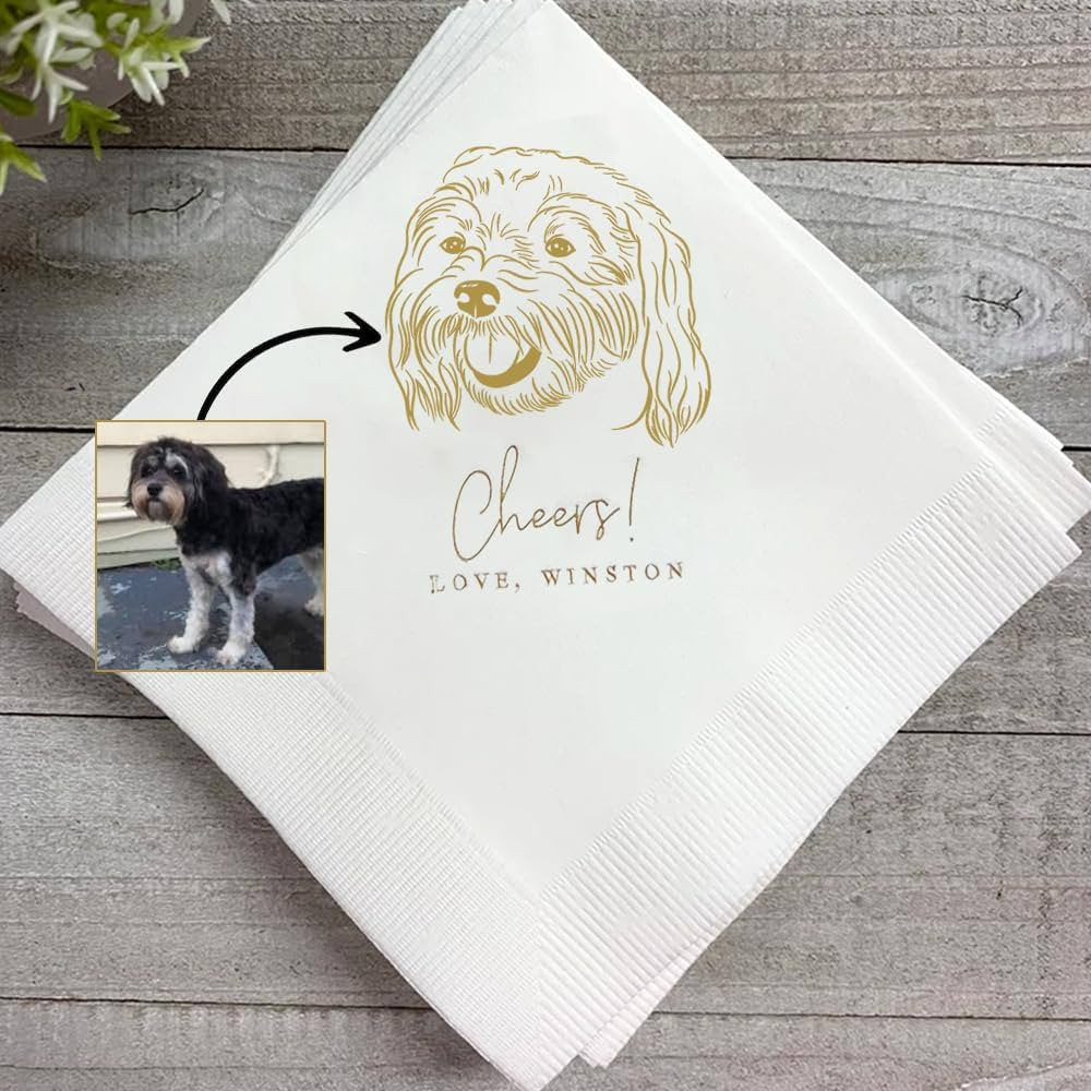 Luxury Dog Illustrated Wedding Napkins, Personalized Wedding Napkins, Cocktail Bar Napkin For Rec... | Amazon (US)