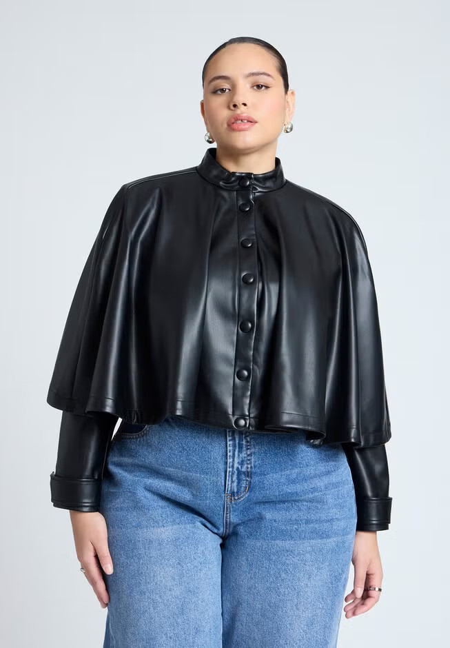 Faux Leather Cape Jacket | Eloquii