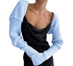 LOFAAC Women Y2K Open Front Rib Knit Shrug Crop Cardigan Solid Drop Shoulder Puff Long Sleeve Swe... | Amazon (US)