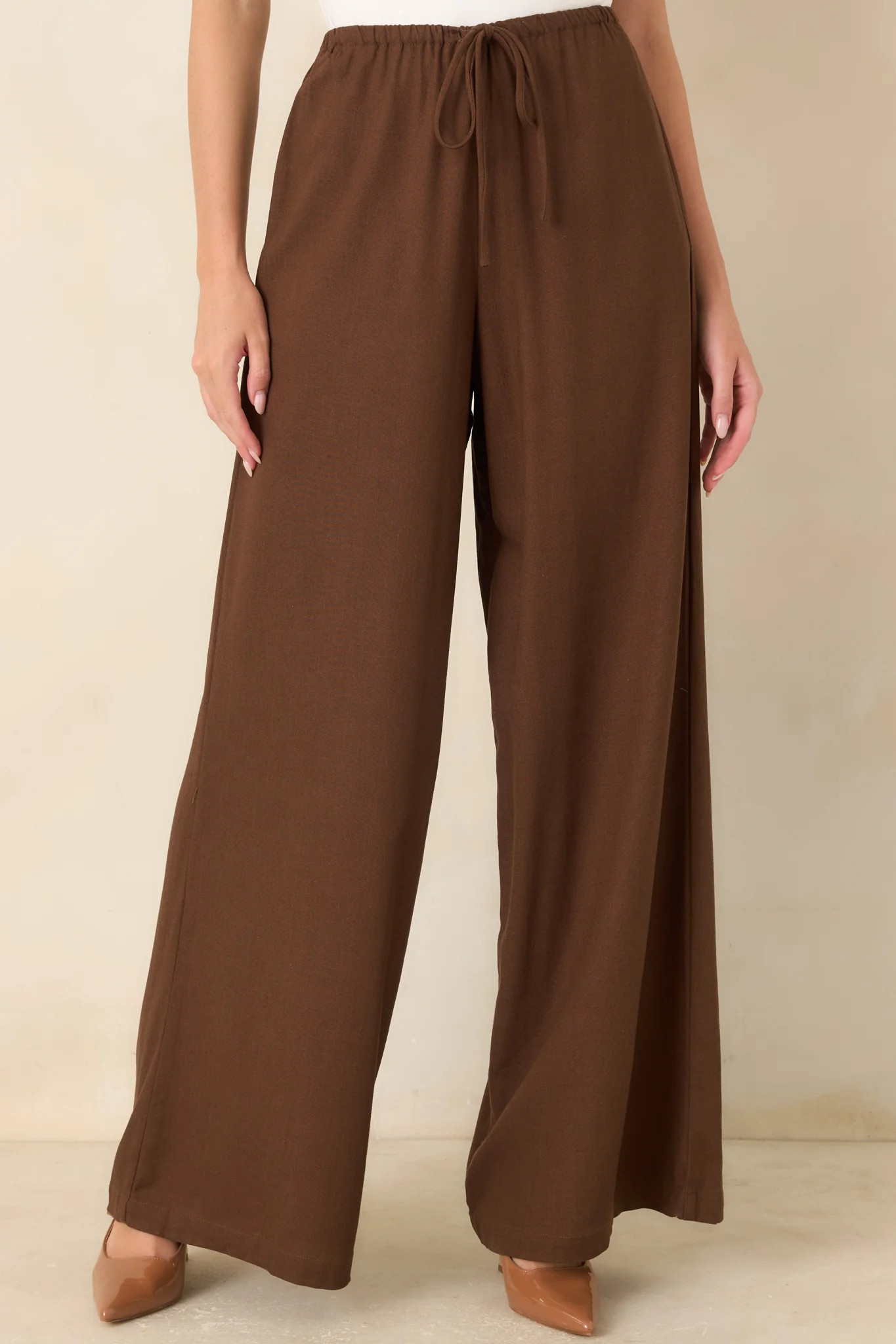 SHE’S GOT GRACE BROWN LINEN BLEND WIDE LEG PANTS | Red Dress
