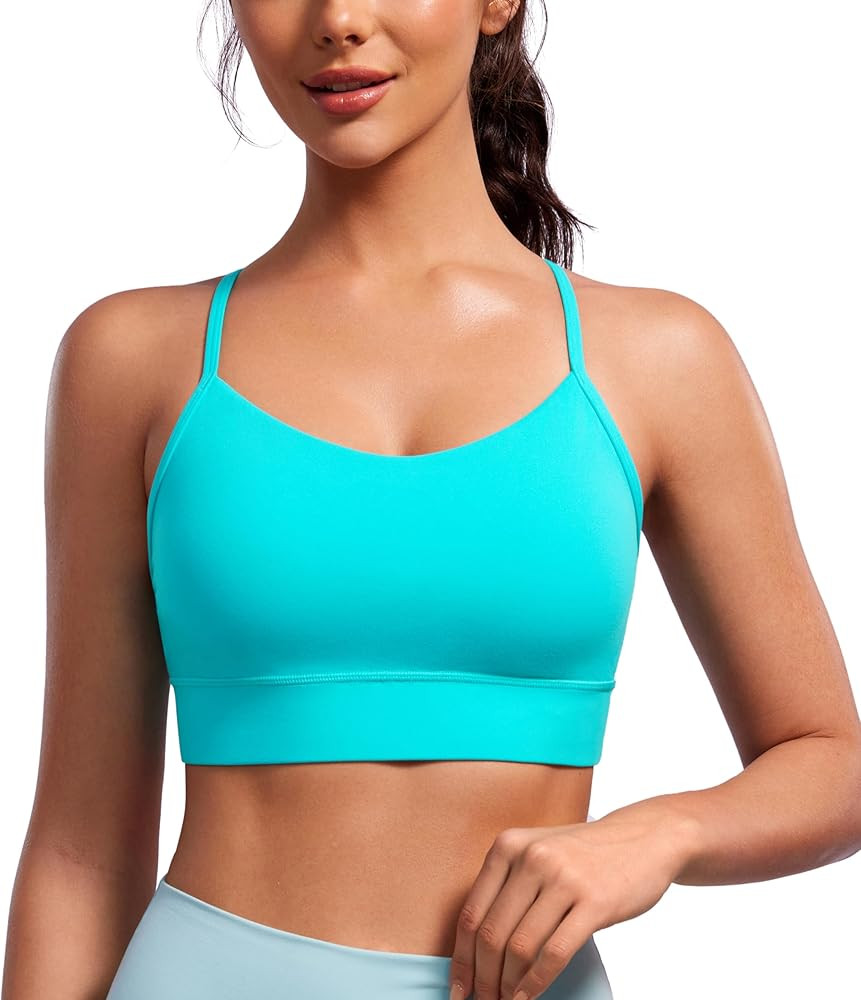 CRZ YOGA Butterluxe Womens Y-Back Racerback Sports Bra - Spaghetti Straps Wireless Scoop Neck Ath... | Amazon (US)