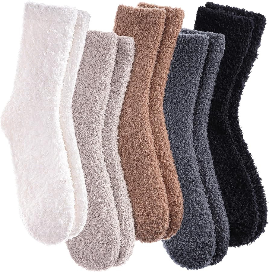 Womens Fuzzy Slipper Socks Super Soft Microfiber Fluffy Cozy Winter Warm Fuzzy Crew Socks | Amazon (US)