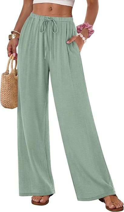 Low Rise Elastic Waist with Drawstring Beach Vacation Pockets Teacher Lightweight Long Lounge Out... | Amazon (US)
