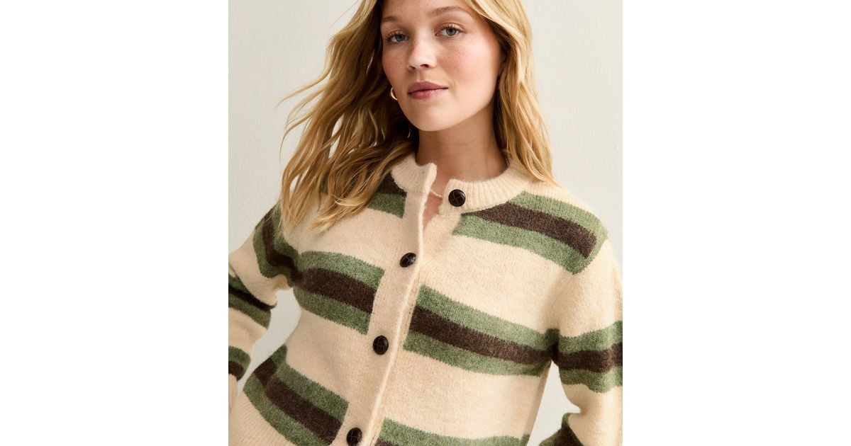 Cream Striped Long Sleeve Cardigan | New Look | New Look (UK)