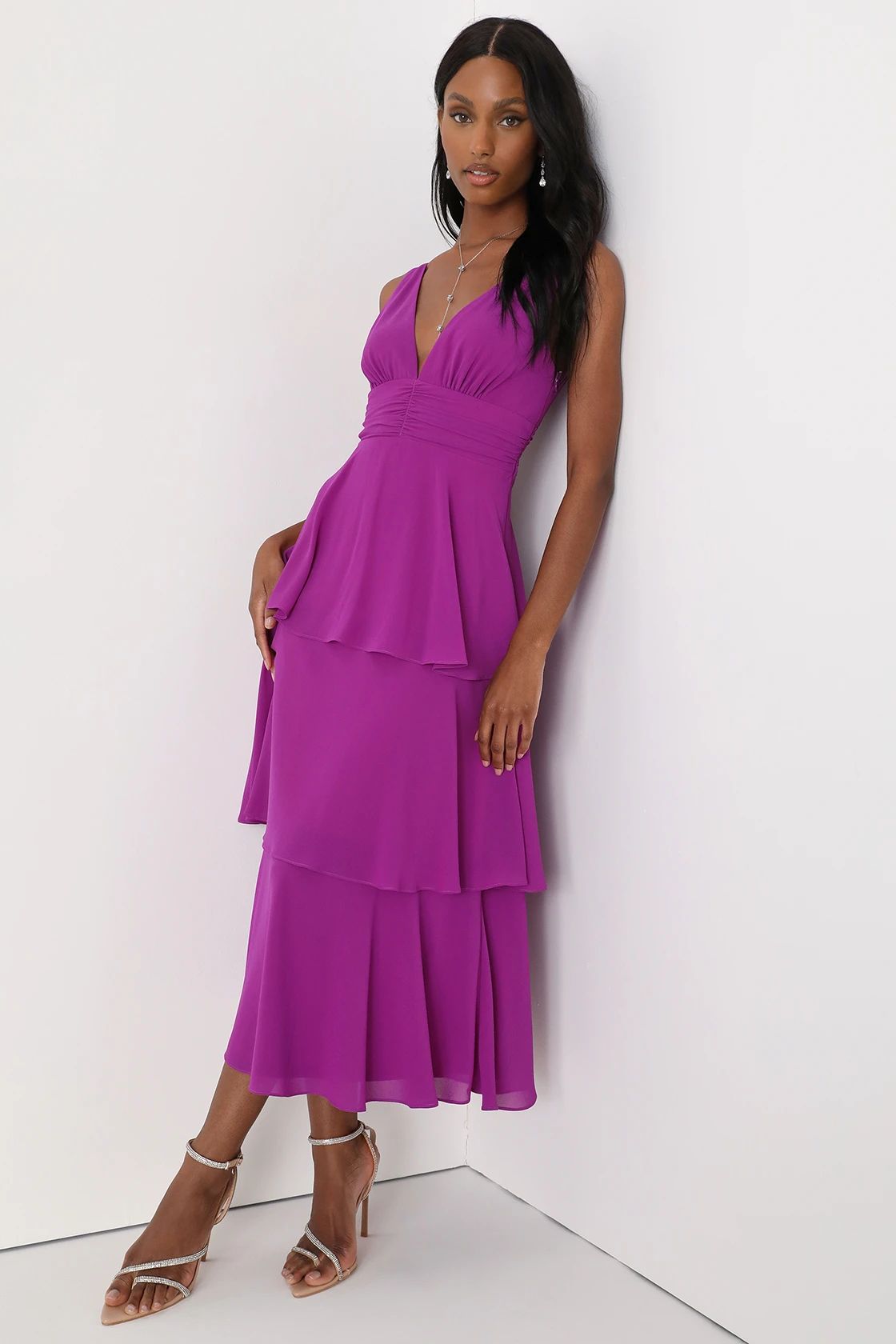 Celebration Time Purple Sleeveless Tiered Midi Dress | Lulus (US)