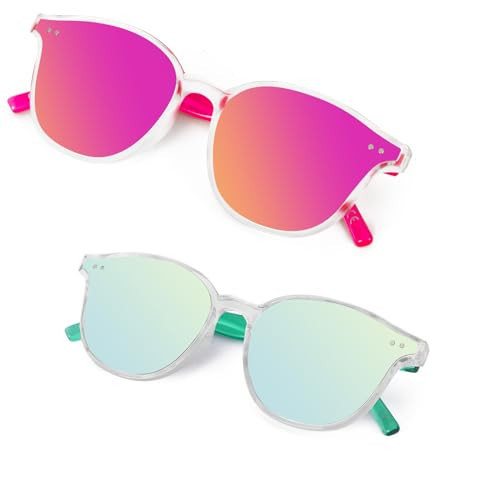 Aofalbe Kids Sunglasses, Sunglasses for Kids Children, Mirrored Sunglasses for Girls Boys Toddler Pink+Light Green | Amazon (US)