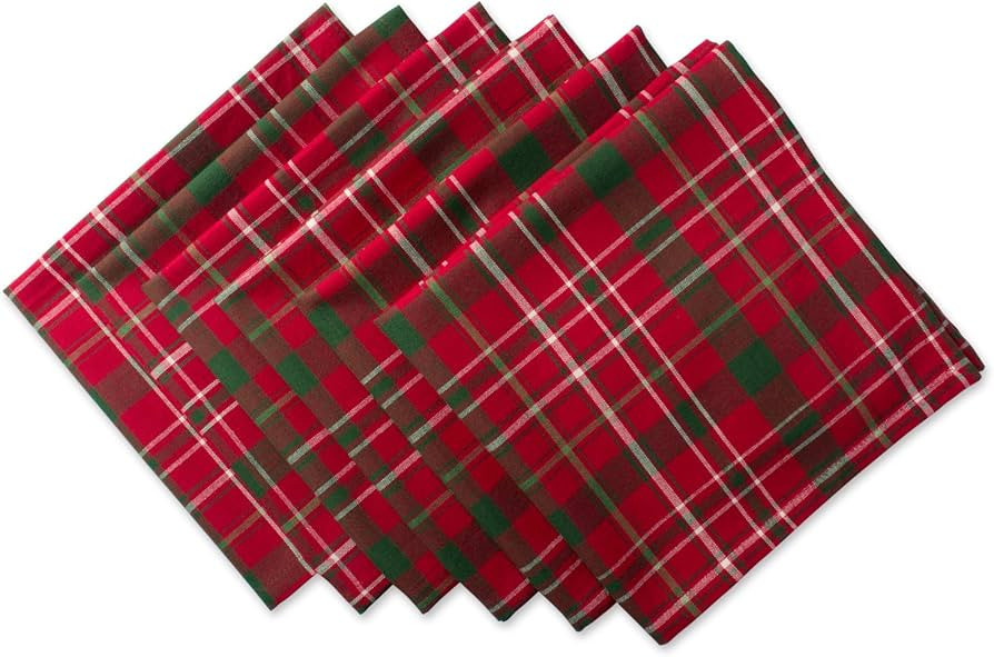 DII Holiday Dining Table Linen Collection Tartan Holly Plaid, Square Cloth Napkin Set, 20x20, Red... | Amazon (US)