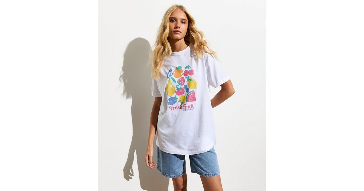 White Cotton Fresh Fruit Slogan Oversized T-Shirt
						
						Add to Saved Items
						Remove fr... | New Look (UK)