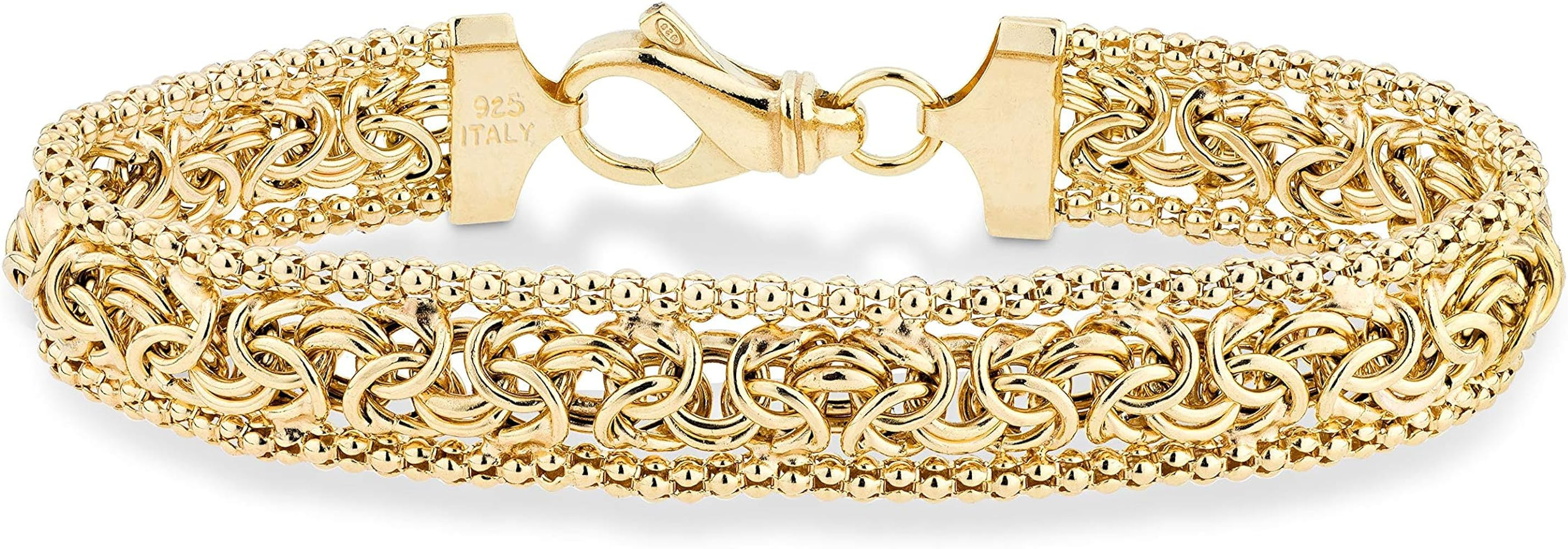 Miabella Italian 18K Gold Over Sterling Silver Byzantine Beaded Mesh Link Chain Bracelet for Wome... | Amazon (US)