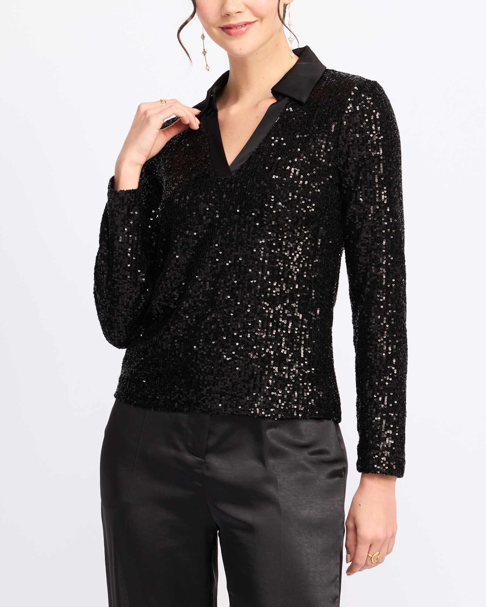 Sequin L/S Polo Top | Stitch Fix