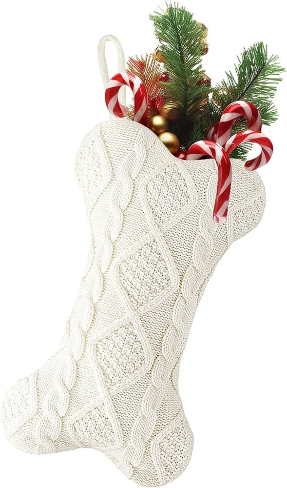 Edoneery Dog Christmas Stocking, Large Double Side Knit Bone Shape Pet Stocking, Festive Hanging ... | Amazon (US)