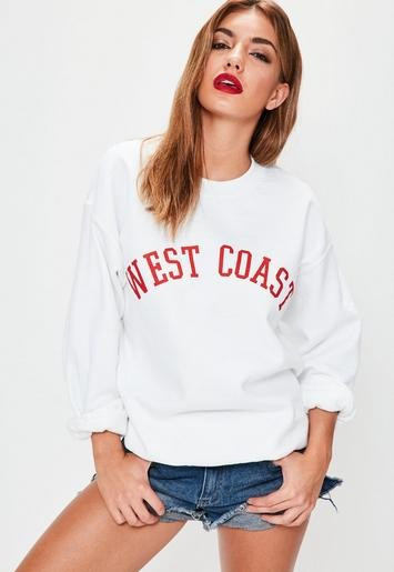 Missguided - White West Coast Slogan Sweatshirt | Missguided (UK & IE)