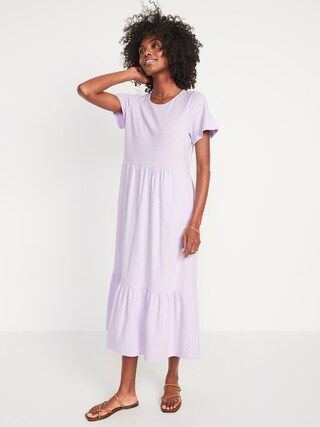 Short-Sleeve Tiered Slub-Knit Midi Swing Dress for Women | Old Navy (US)