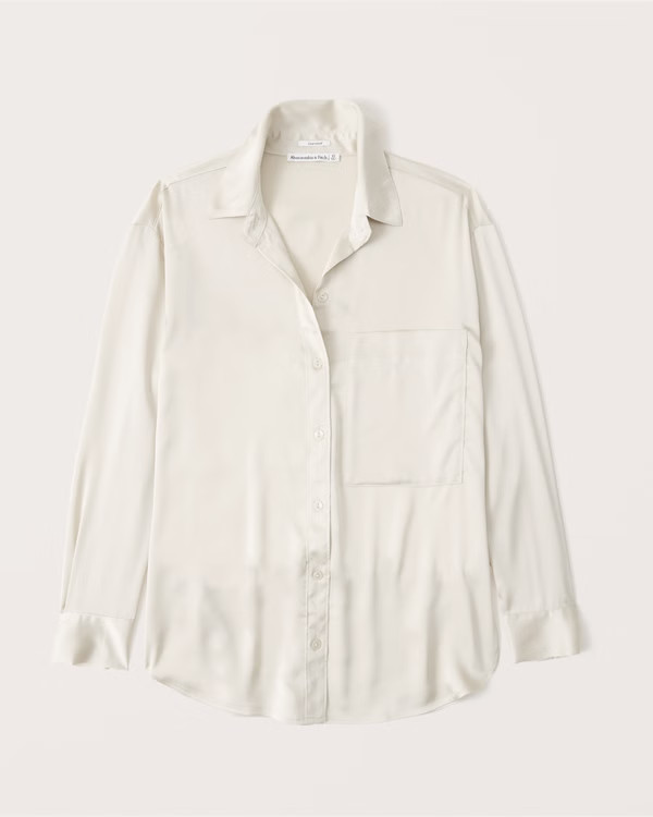 Oversized Long-Sleeve Satin Shirt Jacket | Abercrombie & Fitch (US)