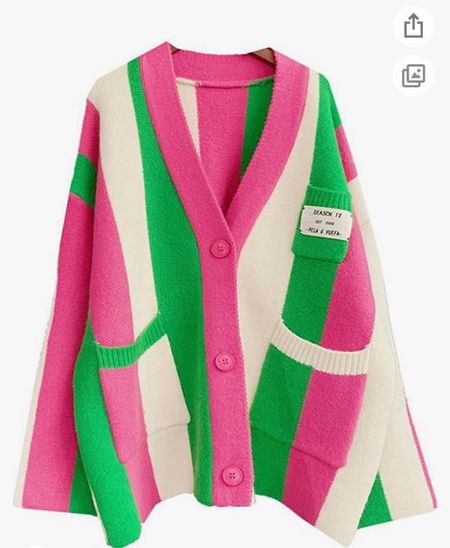 Amazon find: pink and green oversized cardigan 

#LTKunder50 #LTKbump