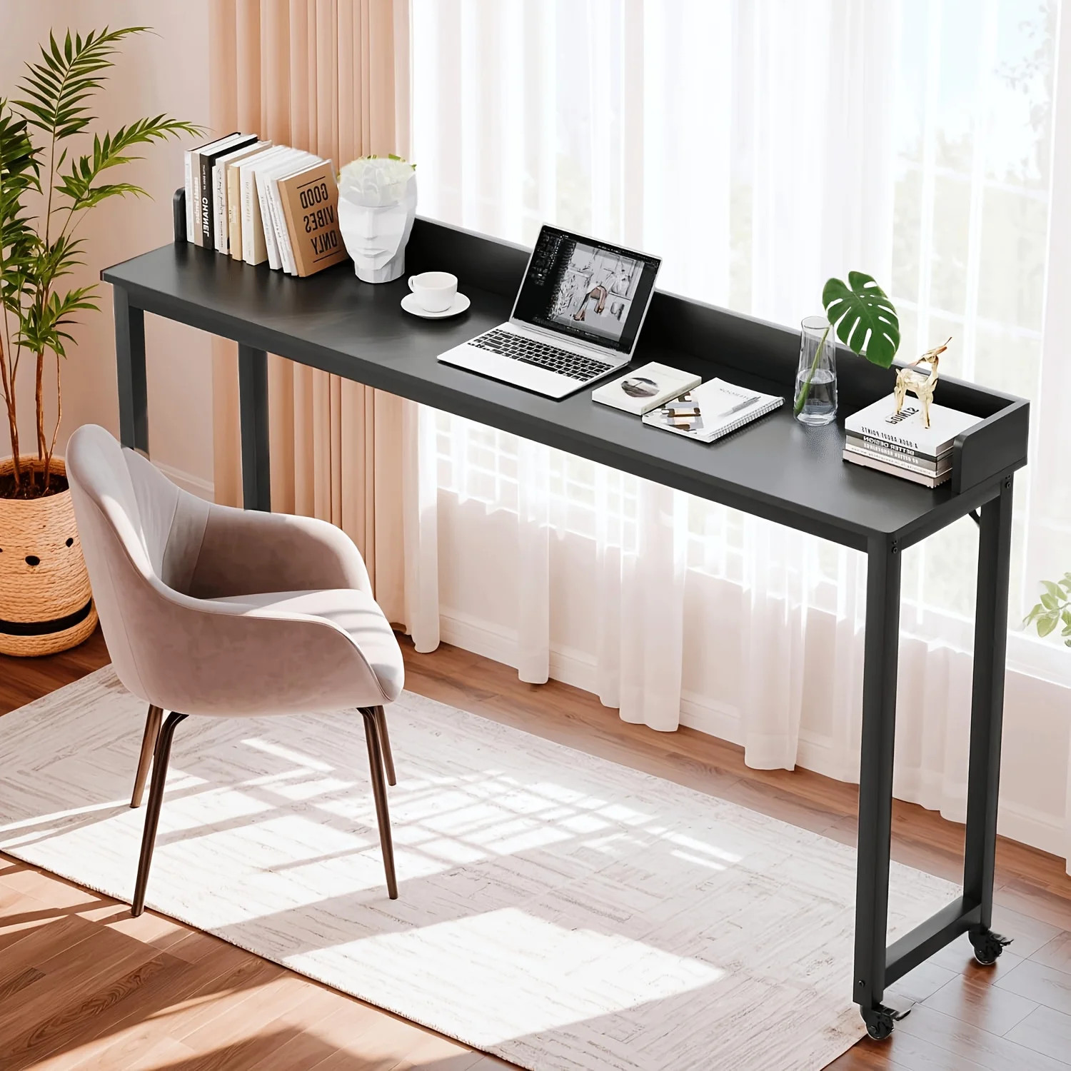 Mobile Overbed Table Queen Size, Heavy-Duty Bed Desk with Lockable 360° Wheels, Wide Wood Tablet... | Walmart (US)