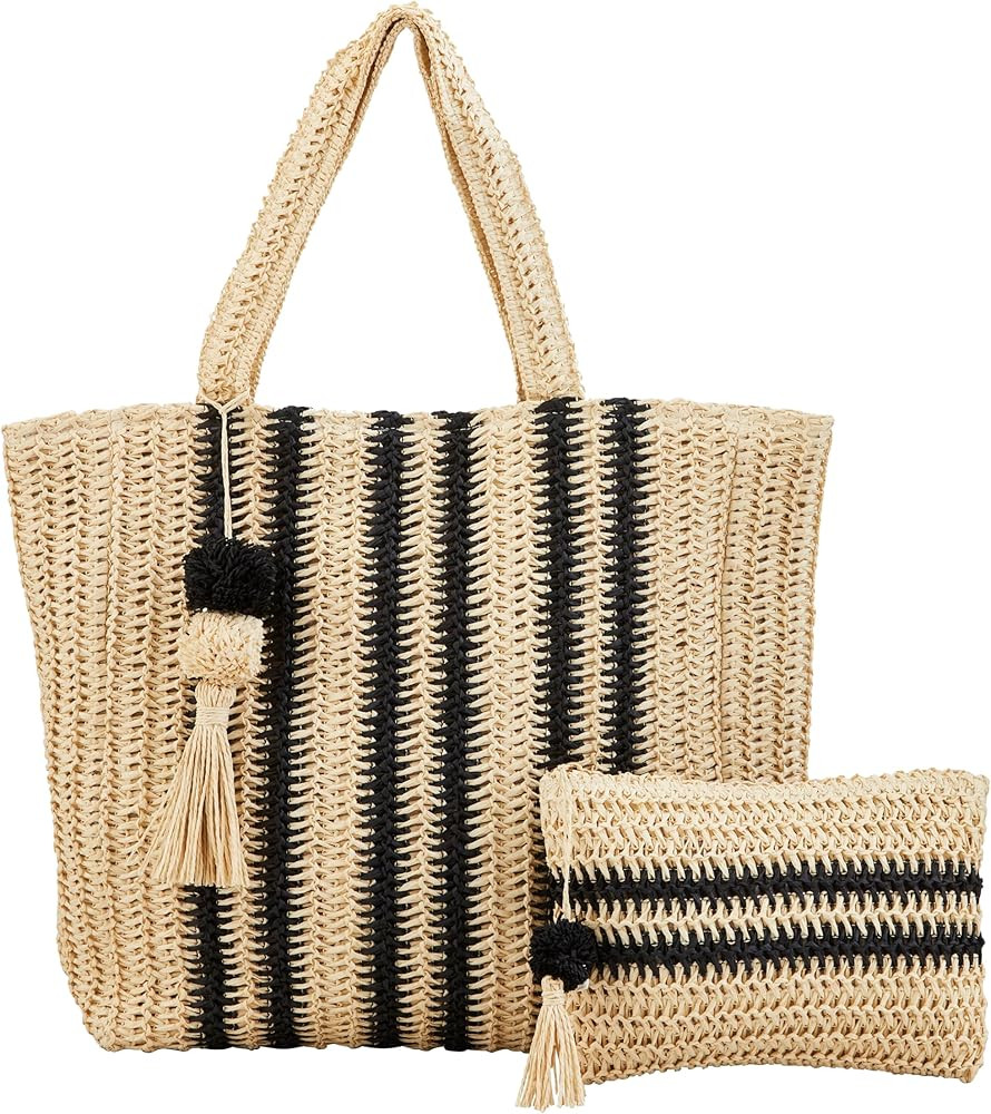 Mud Pie Women's Neutral Straw Tote And | Amazon (US)