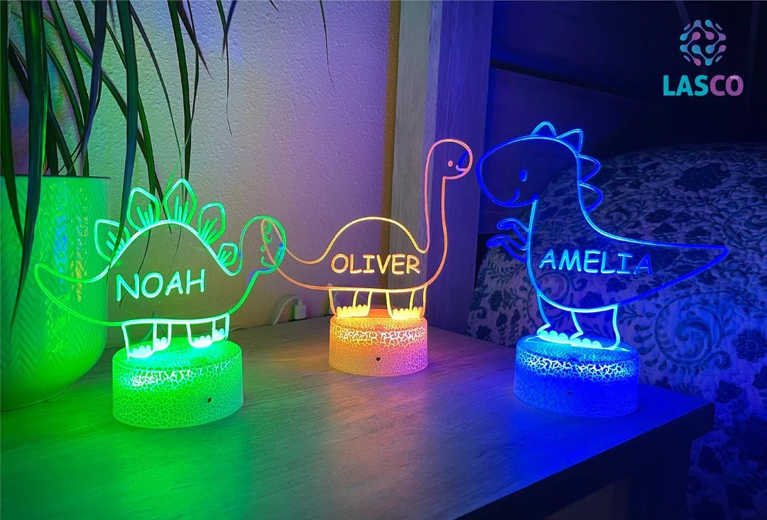 Kids Personalized Acrylic Night Light Dinosaur for Kids Perfect Birthday Gift for Girls or Boys C... | Etsy (US)