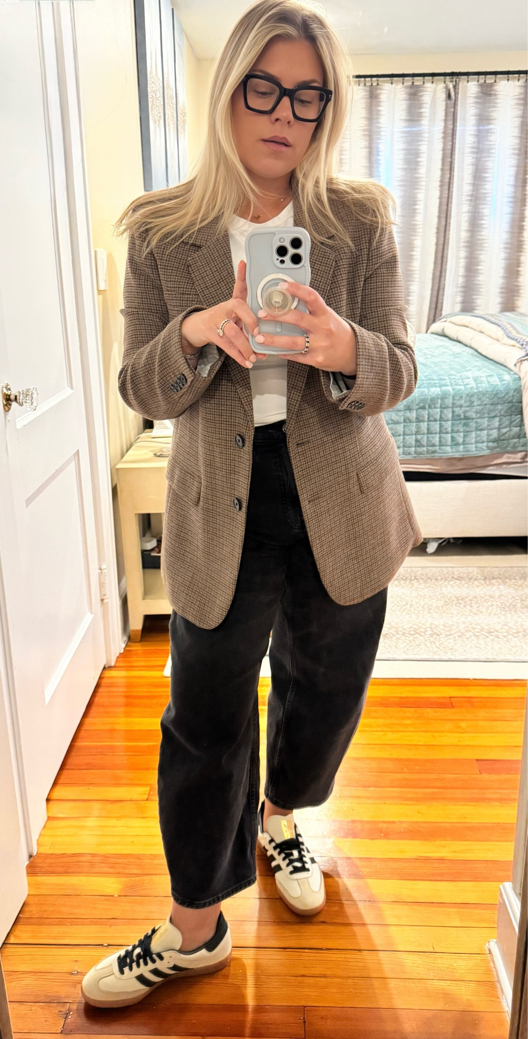 Work wear work outfit jeans blazer casual style easy outfit ootd what to wear to work corporate wear wide leg barrel jeans adidas sambas mango zara 

#LTKFindsUnder100 #LTKWorkwear #LTKStyleTip