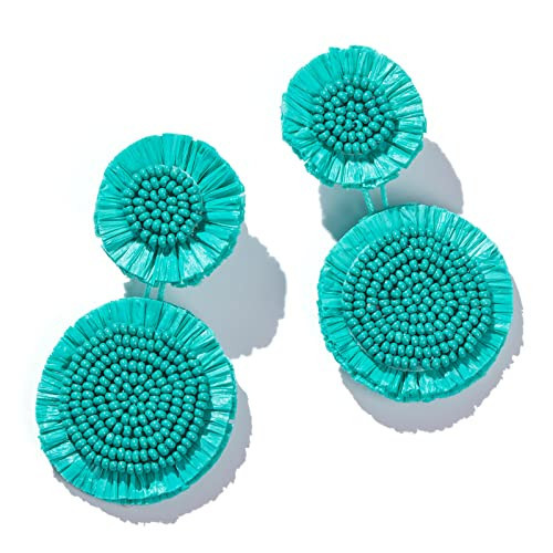 Boho Raffia Dangle Earrings Beaded - Handmade Tropical Flower Earrings for Summer Beach Vacation (TURQUOISE) | Amazon (US)