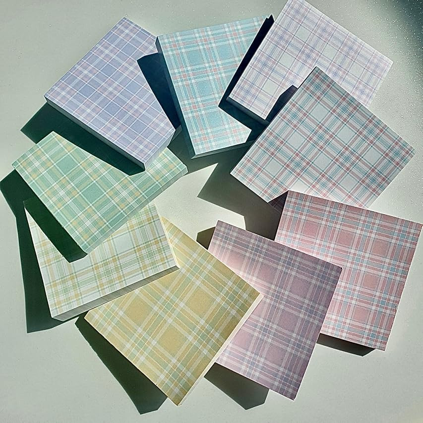 Cute Korean Pastel Check Pattern Memo Pad Sets for Journaling - 900 Sheets ( 9 Designs x 100 Sheets  | Amazon (US)