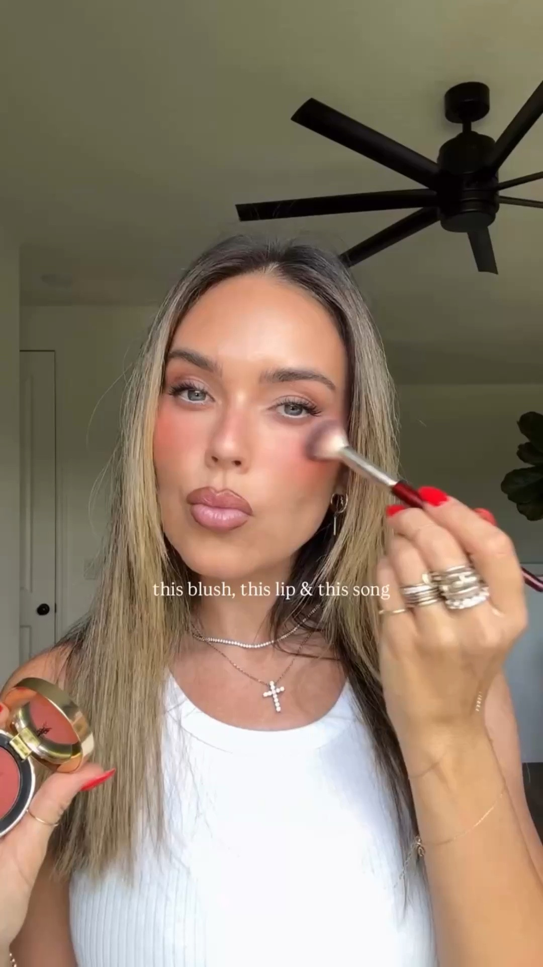 The sunburn blush of the summer- don’t be afraid of the YSL blush in honeymoon 

Have you listened to @nineinchnoize yet 

Products 
@yslbeauty make me blush in honeymoon on cheeks nose & eyes 
@pradabeauty pradascope mascara in black (top lashes) and mahogany (bottom lashes). 
@makeupforever artist color pencil lip liner in limitless brown. 
@yslbeauty ysl candy glaze lip gloss stick in bubble gum. 
@hudabeauty Huda easy bake setting powder in pound cake.

#LTKgrwm #LTKBeauty #LTKmorningroutine