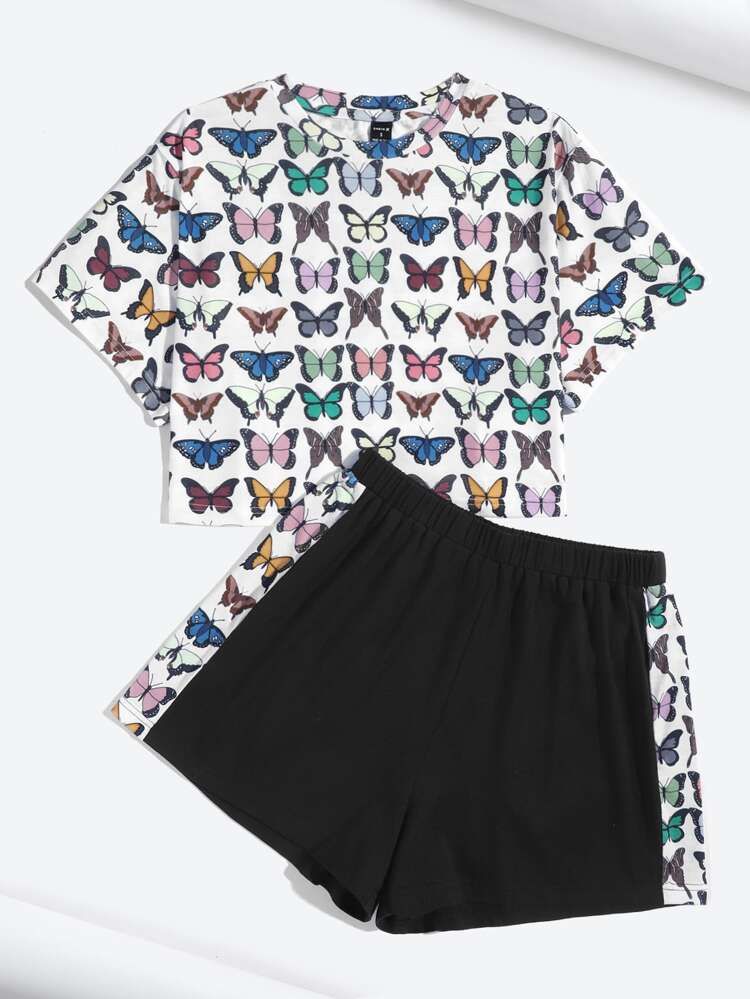SHEIN X CourtneyGrabenShop Allover Butterfly Print Tee & Shorts | SHEIN