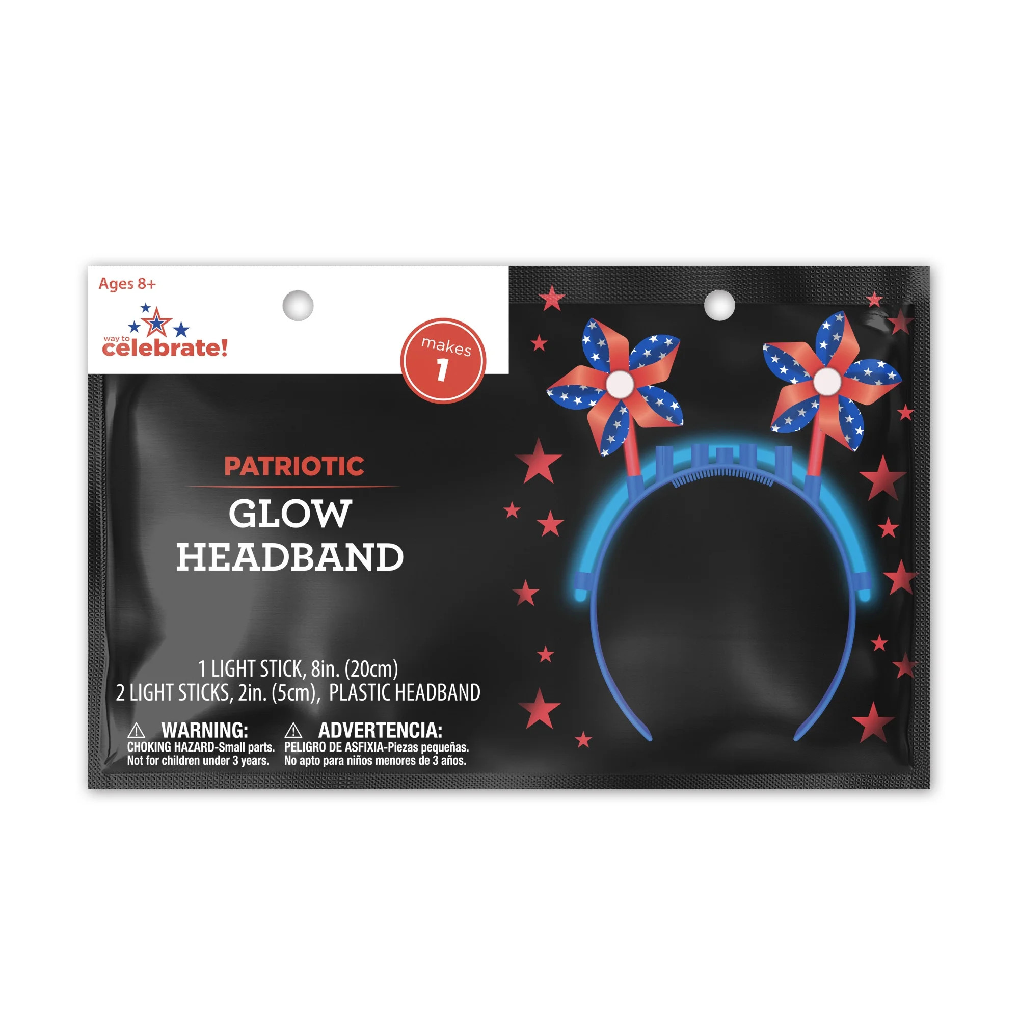 Patriotic Red, White, and Blue Glow Pinwheel Headband, by Way To Celebrate | Walmart (US)