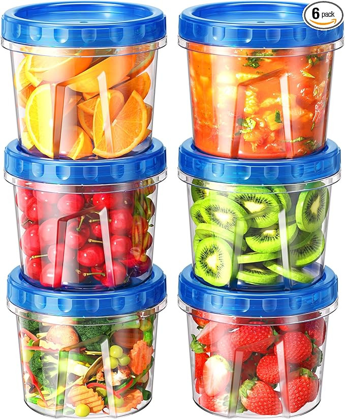 6 Pack-24 oz Freezer Storage Containers, Plastic Food Storage Containers with Twist Top Lids, BPA... | Amazon (US)