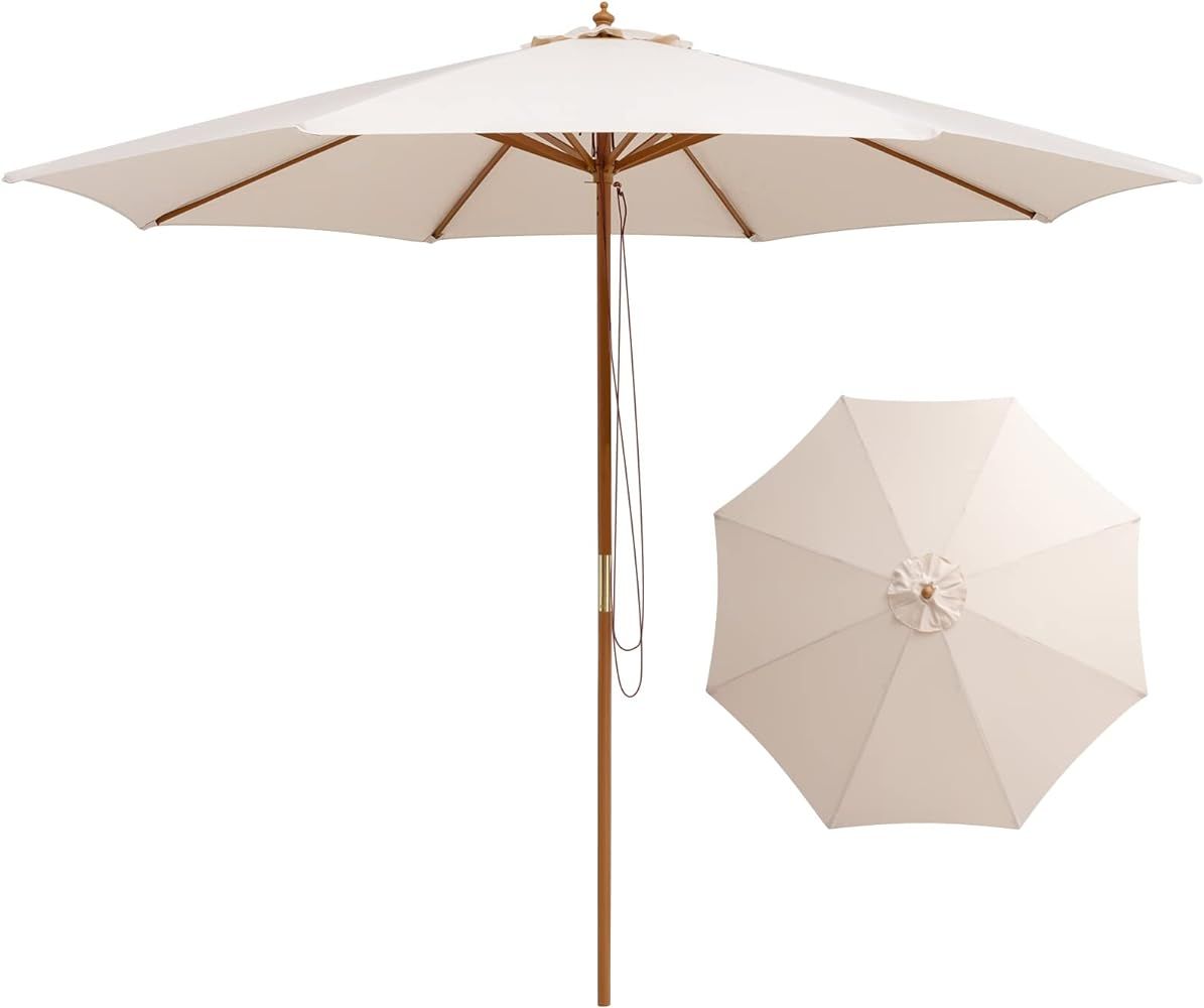 Giantex 10FT Patio Umbrella, Outdoor Table Market Umbrella with 8 Bamboo Ribs, Pulley Lift and Ve... | Amazon (US)