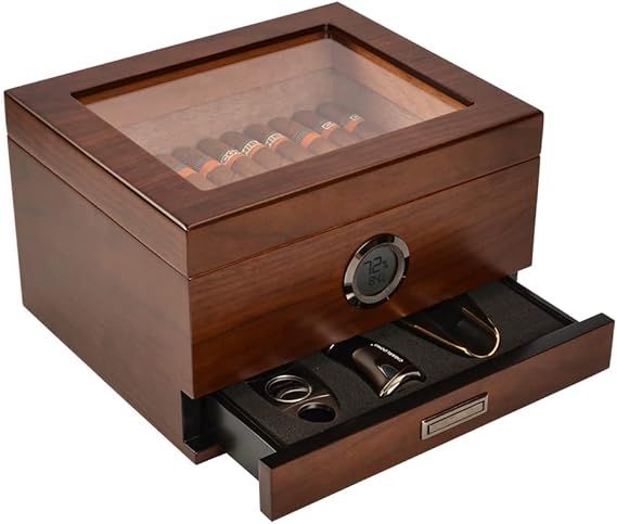 Jansfuren Cigar Humidor, Spanish Cedar Handmade Cigar Box Glass Top Humidors, Accurate Digital Hy... | Amazon (US)