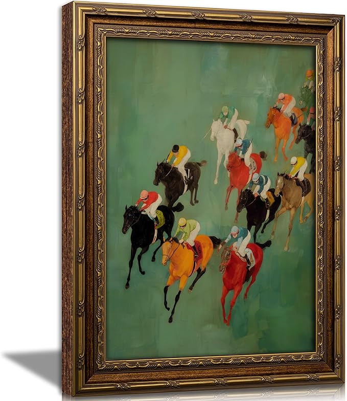 Vintage Gold Framed Horse Racing Wall Art, Retro Equestrian Oil Painting Canvas Prints, Colorful ... | Amazon (US)