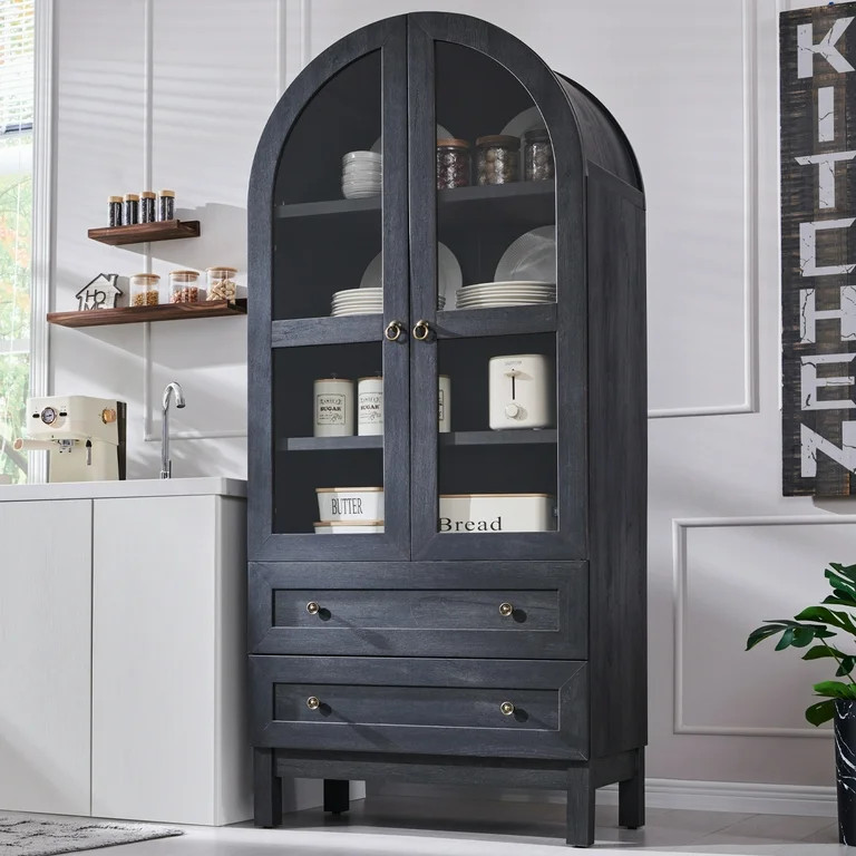 SinCiDo Arched Kitchen Pantry Storage Cabinet, 71" Tall Wood Pantry Shelves with 2 Doors & 2 Larg... | Walmart (US)