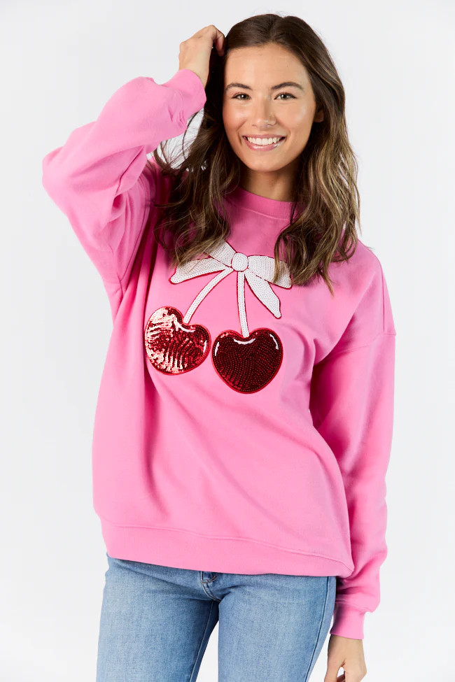 Cherry Patch Pink Oversized Sweatshirt | Pink Lily