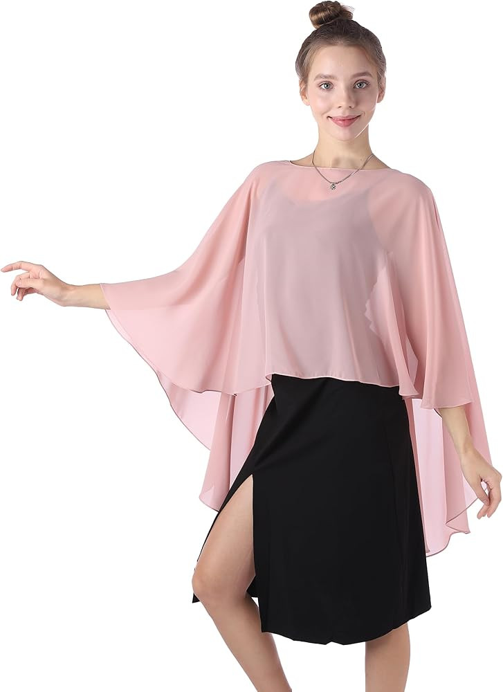 Baoqiya Chiffon Capes Sheer Capelets Long Cape Poncho For Women Plus Size | Amazon (US)