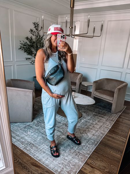 Amazon casual summer outfit idea that is not maternity but bumpfriendly! I love this comfy jumpsuit from Amazon and the striped tank is perfect for layering! 

I’m 32 weeks wearing my true to size small
Size up 0.5-2 in the sandals 

#LTKFindsUnder50 #LTKBump #LTKStyleTip