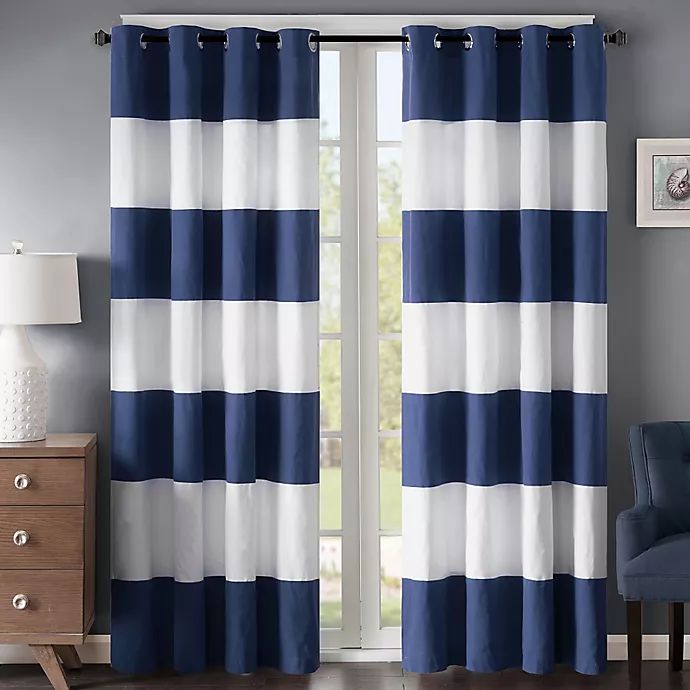 Regency Heights Parker Stripe 84-Inch Grommet Top Window Curtain Panel in Navy/White | Bed Bath & Beyond