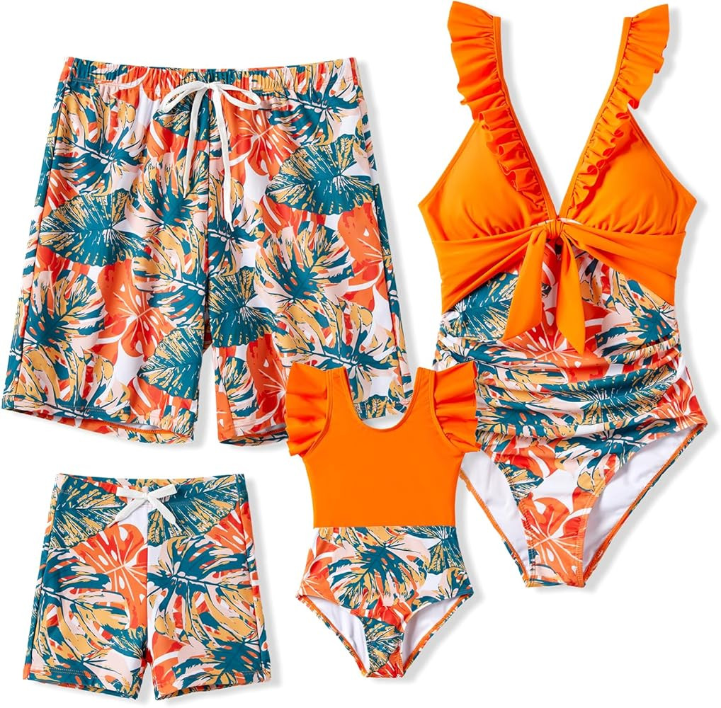 PATPAT Family Matching Swimwear Set: Floral Print Sleeveless Ruffled One Piece Bathing Suits | Amazon (US)