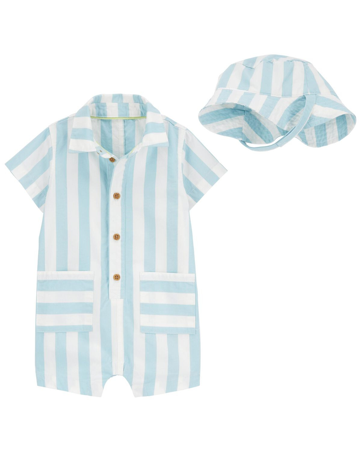 Blue/White Baby 2-Piece Striped Romper & Hat Set | carters.com | Carter's