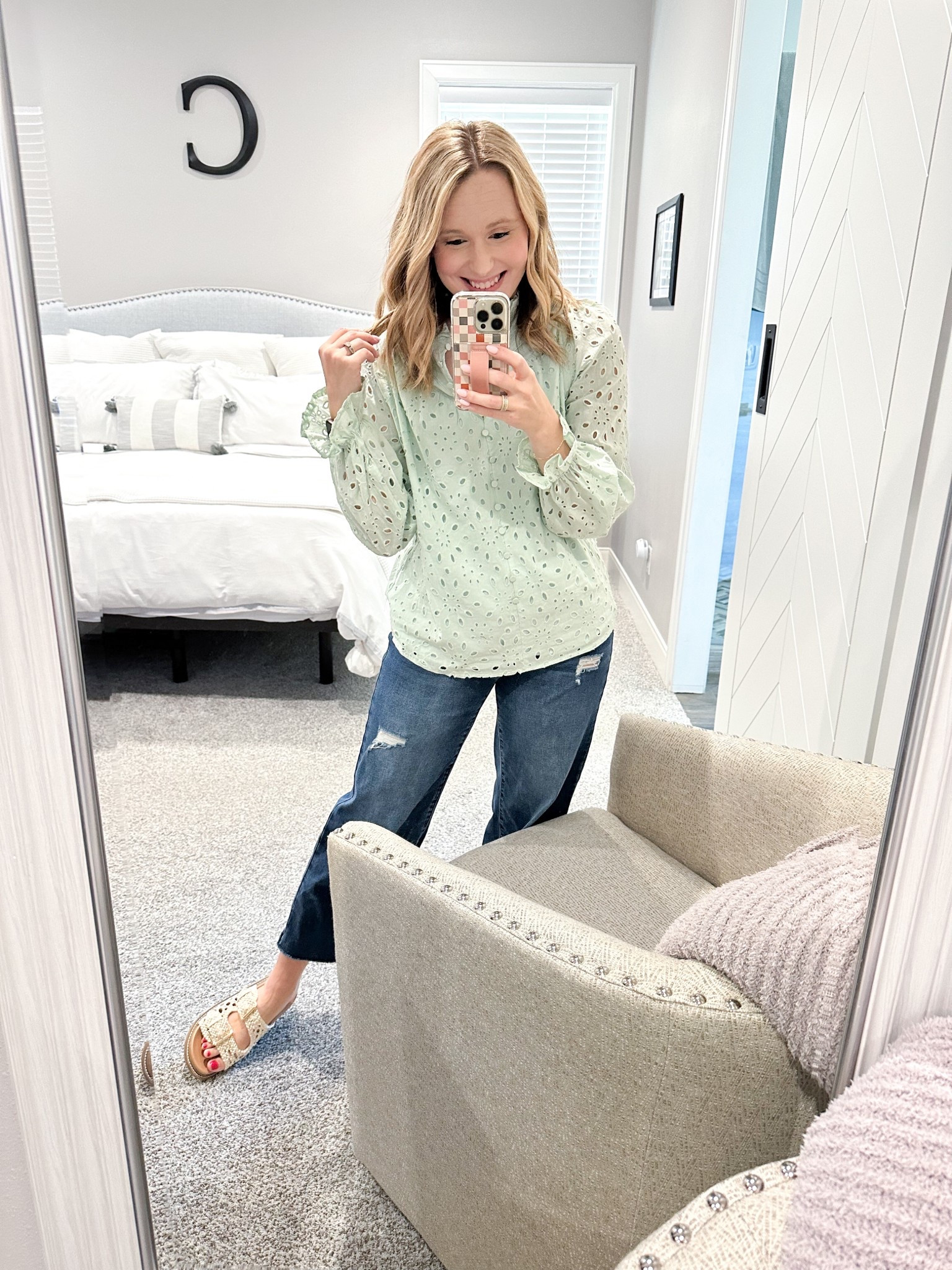 I’ve been loving eyelet tops lately! This mint green one is so darling and I love the ruffle details! Looks so cute with jeans and sandals! 

#LTKFindsUnder50 #LTKStyleTip #LTKSeasonal