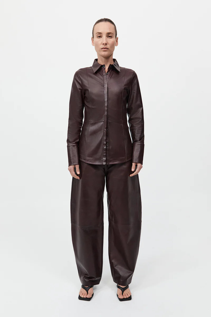 Leather Panelled Shirt - Bordeaux | St. Agni (US, UK, EU)