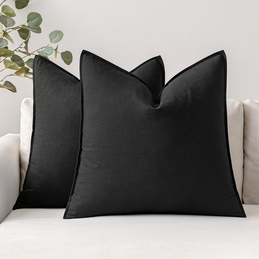 MIULEE Pack of 2 Black Pillow Covers 20x20 Inch Decorative Couch Throw Pillow Covers Linen Cushio... | Amazon (US)