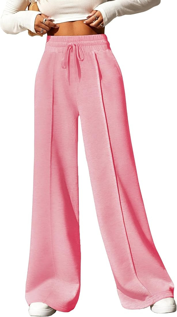 Yousify Wide Leg Sweatpants for Women Casual Elastic High Waisted Drawstring Long Pants with Pock... | Amazon (US)