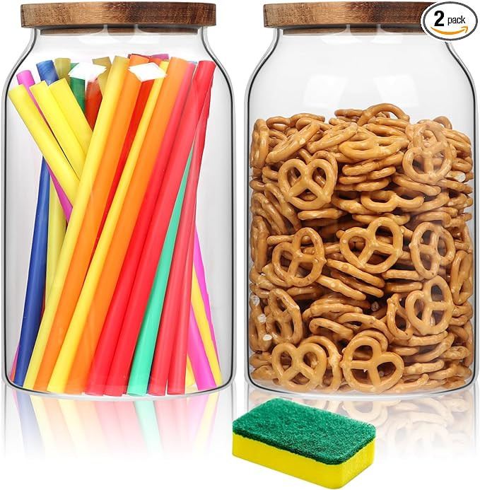 Large Glass Jars 93 oz with Airtight Wooden Lids, 2 Pack 0.7 Gallon Glass Food Storage Canisters,... | Amazon (US)