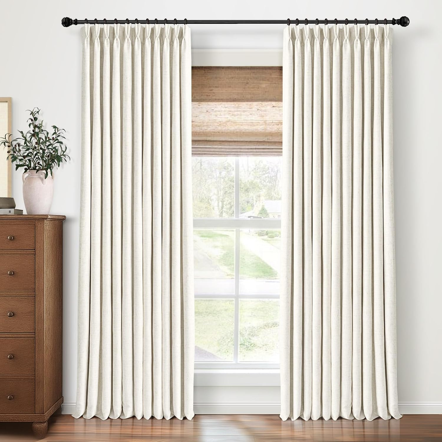 Natural Pinch Pleated 100% Blackout Curtains 96 Inch Long | Amazon (US)