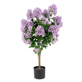 36 in. Purple Artificial Crape Myrtle in Black Pot Floral Arrangements | The Home Depot
