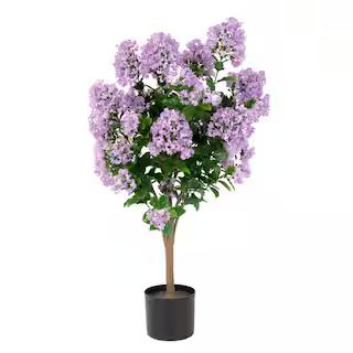 NATURAE DECOR 36 in. Purple Artificial Crape Myrtle in Black Pot Floral Arrangements OUT-MYRPL-36... | The Home Depot