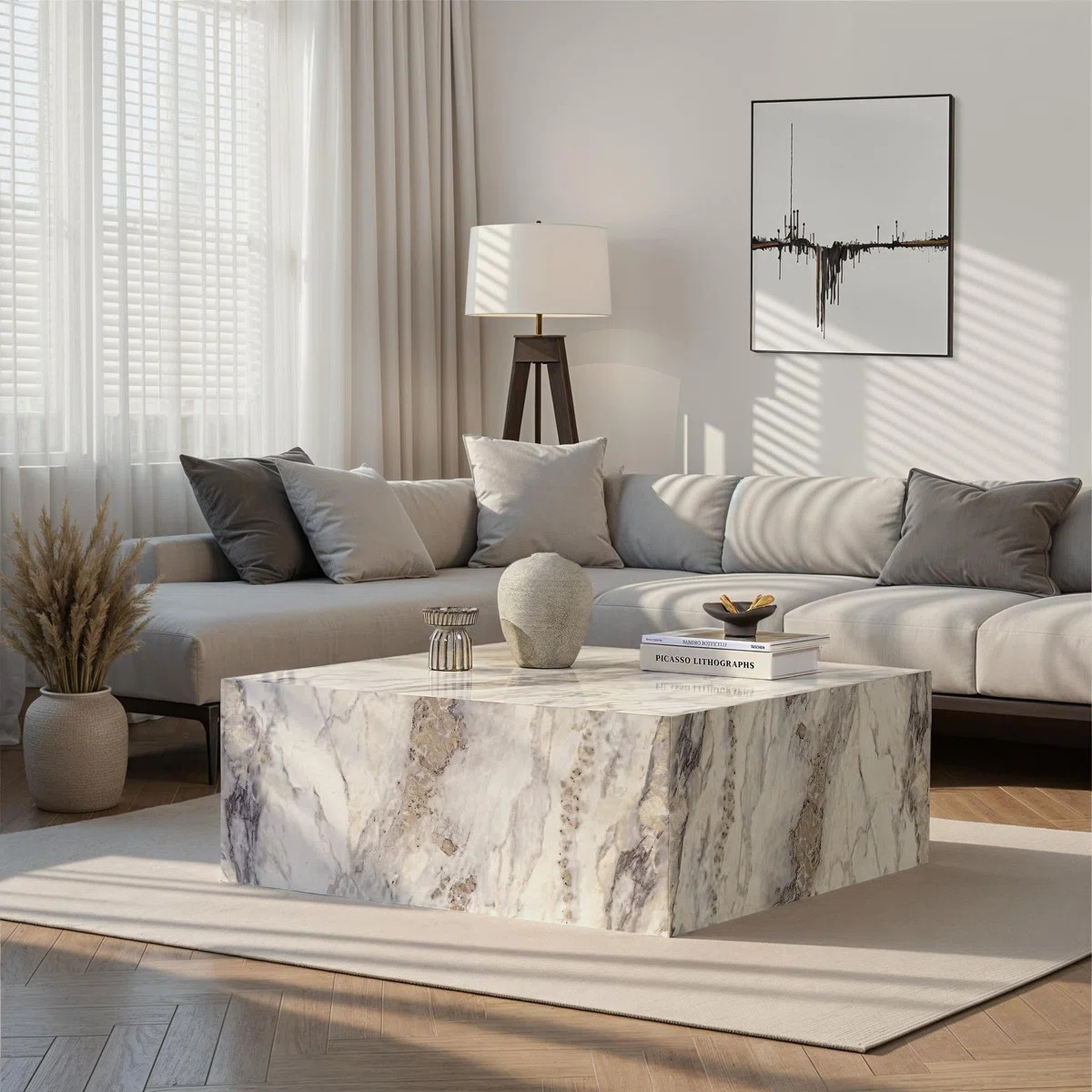 Solimar Modern Coffee Table, Freesia Marble Finish, 35.4 x 35.4 x 17.7 inches | 100% MDF, Thickne... | Wayfair North America